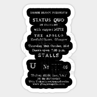 Status Quo 28th October 1976 Glasgow Apollo UK Tour Ticket Repro Sticker